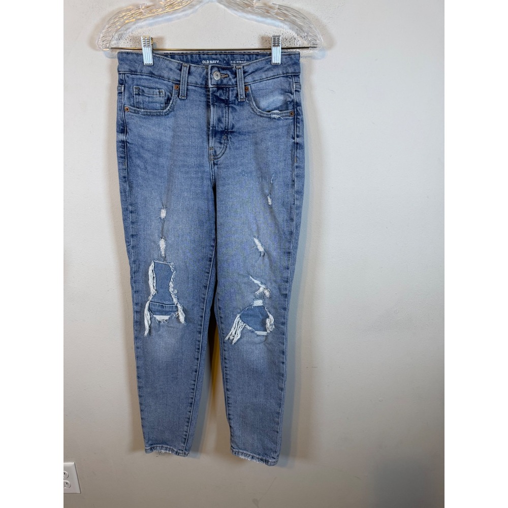 Old Navy Womens OG Straight Jeans High Rise Distressed Blue Size 2